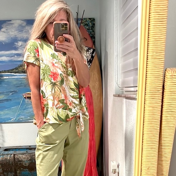 J. Jill Tops - 🌴JJill,Hawaiian Side-Tie Linen Top,Beautifully Pairs w/White, EUC,Medium Petite